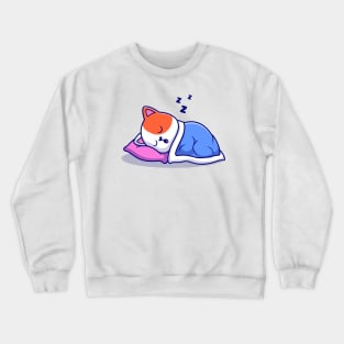 Cute Cat Sleeping With Pillow And Blanket Cartoon Crewneck Sweatshirt